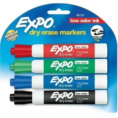 Expo Low Odor Chisel Tip Dry Erase Markers, 4 Colored Markers (80174)