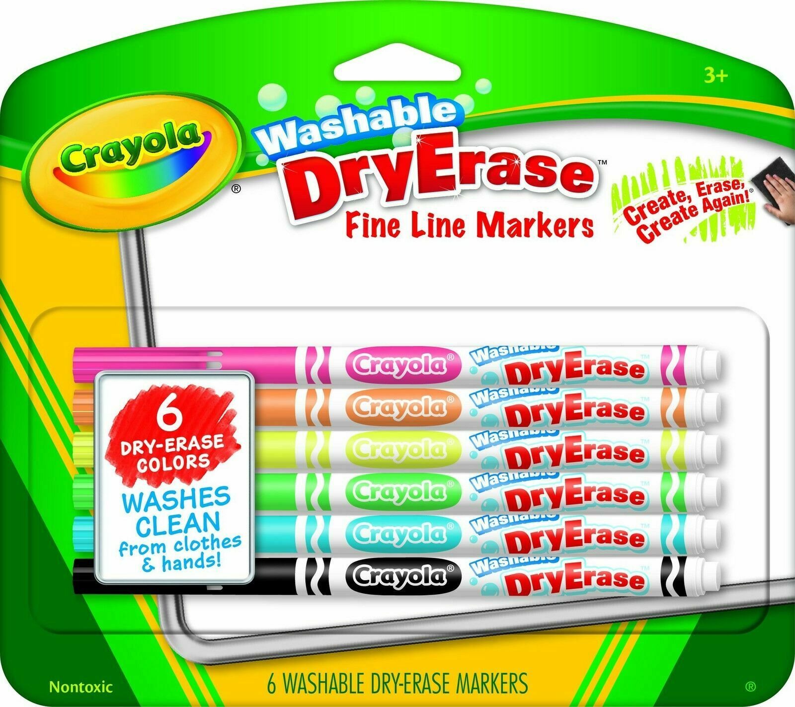 Crayola Washable Dry-erase Fine Line Markers,6 Classic Colors Non-toxic Arttools