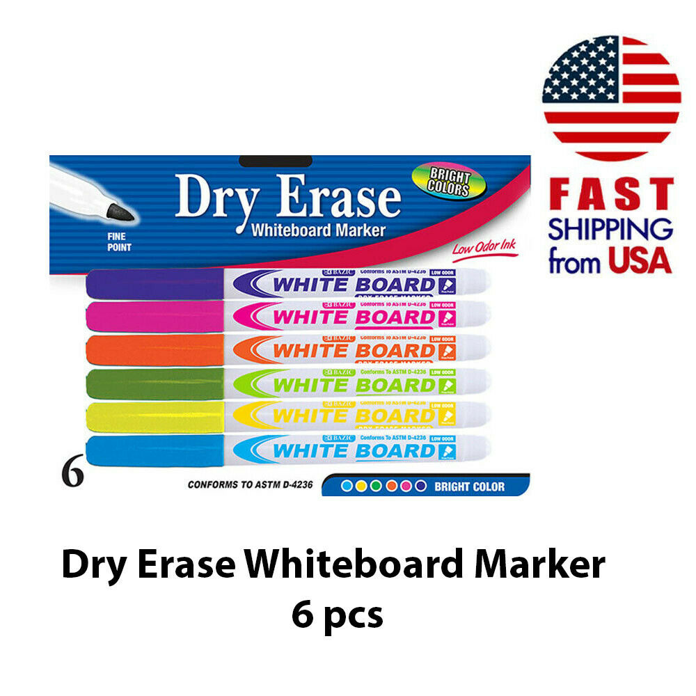 6pack Dry Erase White Board Markers Fine Point Tip 6 Colors New!! Free Shipping